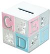 Children's Money Box (BG12) with pink & blue enamel panels Children's Money Box (BG12) with pink & blue enamel panels